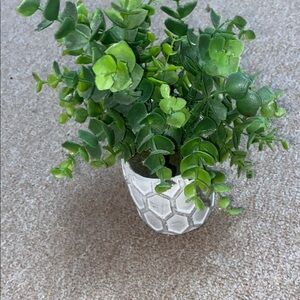 Green Faux Plant in White Textured Pot Dorm/Home/Office